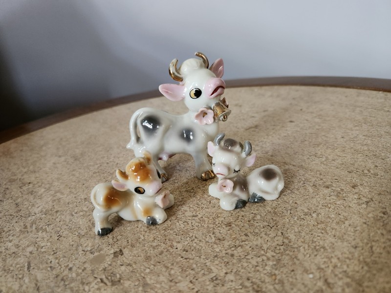  Vintage Cow Family Firgures Set Of 3 Japan