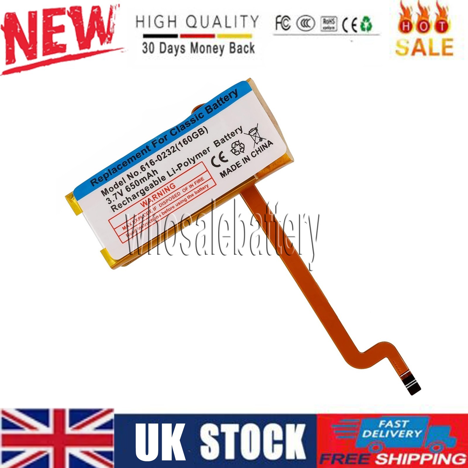 3.7V 850mAh Battery 616-0232 for Apple iPOD 5th Video 160G MP3/4