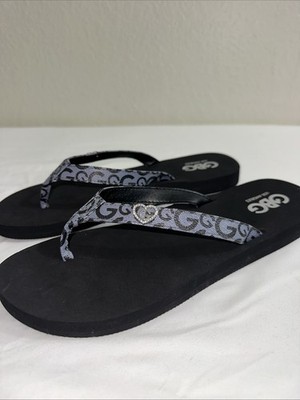 GUESS GBS Women s Black Flip Flops Logo Strap Sandals Casual Beach Summer Size 9