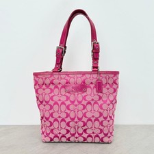 Borsa tote Coach in tela rosa firmata con bordo in pelle da donna originale d...