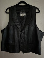 Vintage Continental Leather Fashions Vest Black Leather 4 Button Size 48
