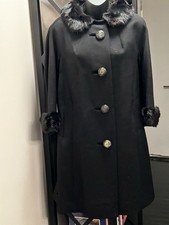Vintage Women's Black Wool Mid-Length Coat w/ Mink Collar and Cuffs