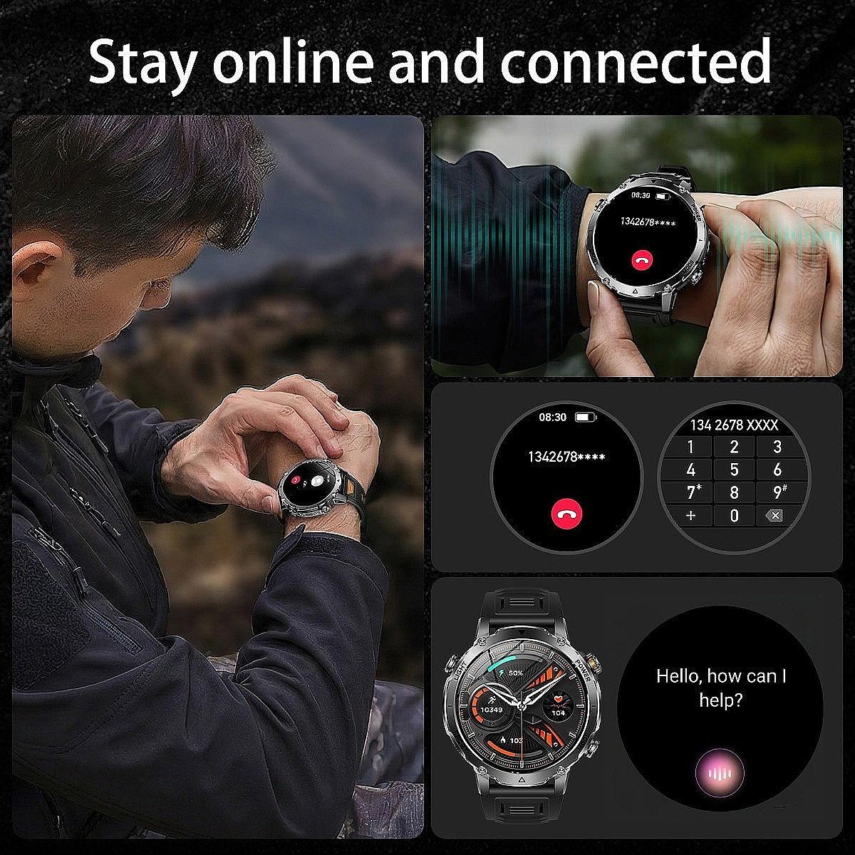 Smartwatch Uomo Militare con Chiamate Bluetooth Impermeabile Orologio Fitness 1400mAh foto 5