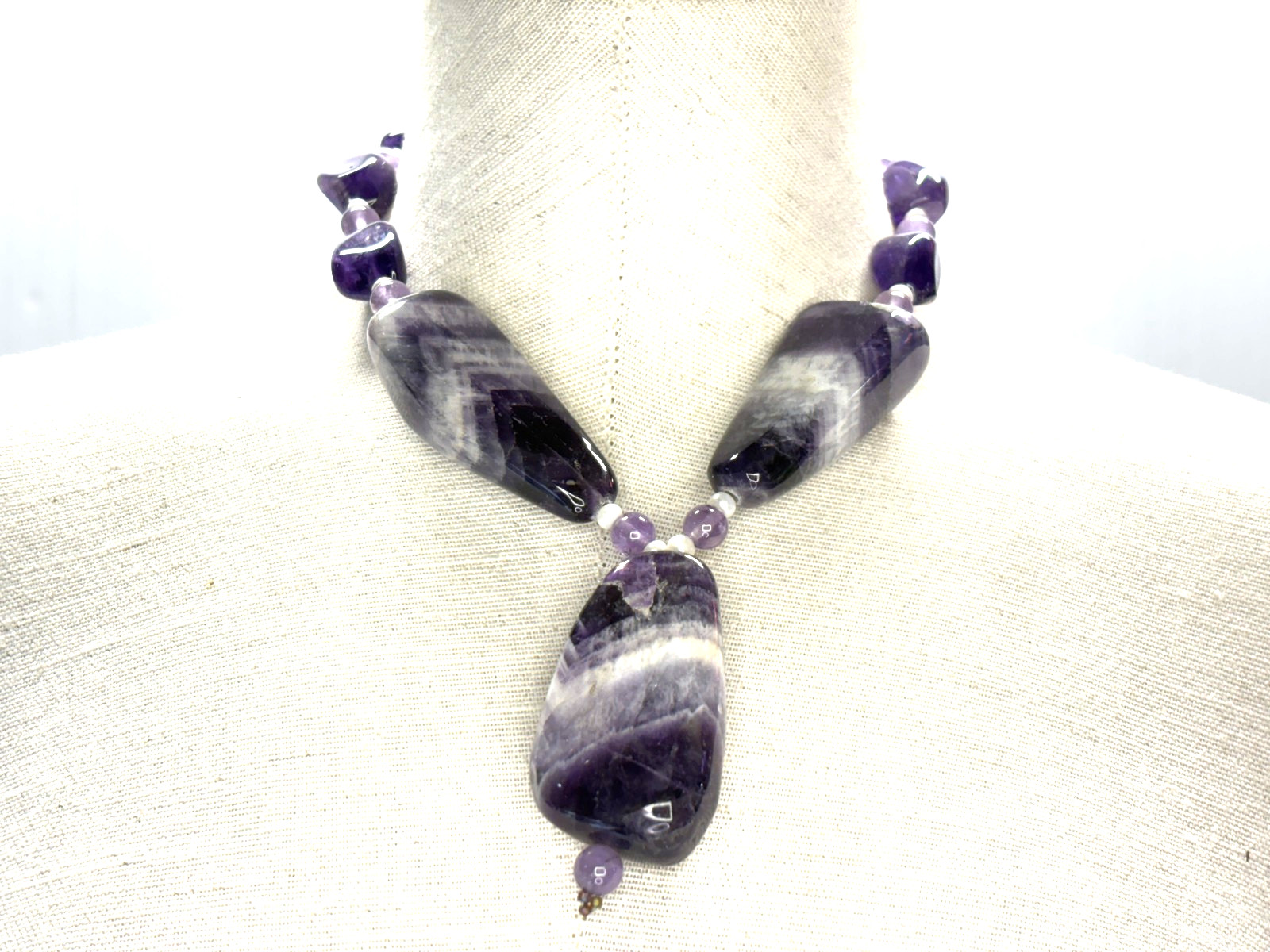 Sterling silver Amethyst chunk toggle necklace ha… - image 2