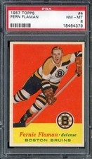 1957-58 Topps #4 Fern Flaman PSA 8 Bruins HOF *ML70-467