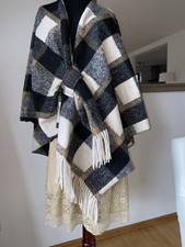 New Collection Poncho Cape Fransen Karo Fleece Exklusiv Zara One Size Neu