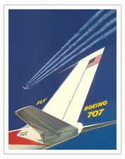 Boeing 707 Aircraft - Vintage Airline Travel Poster by David Klein c.1960s