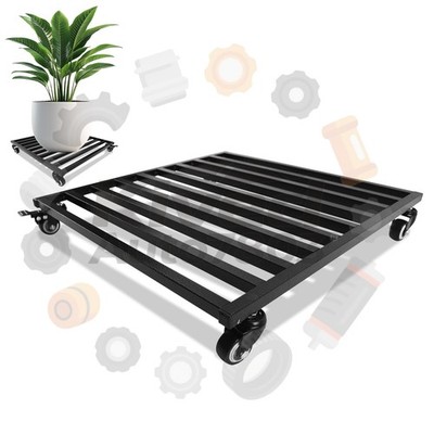 20'' Square Black Rolling Plant Stand Metal Plant Caddy with Lockable Wheels