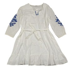 J.Crew Womens White Blue Embroidered Cotton Voile Dress XL BI235 New
