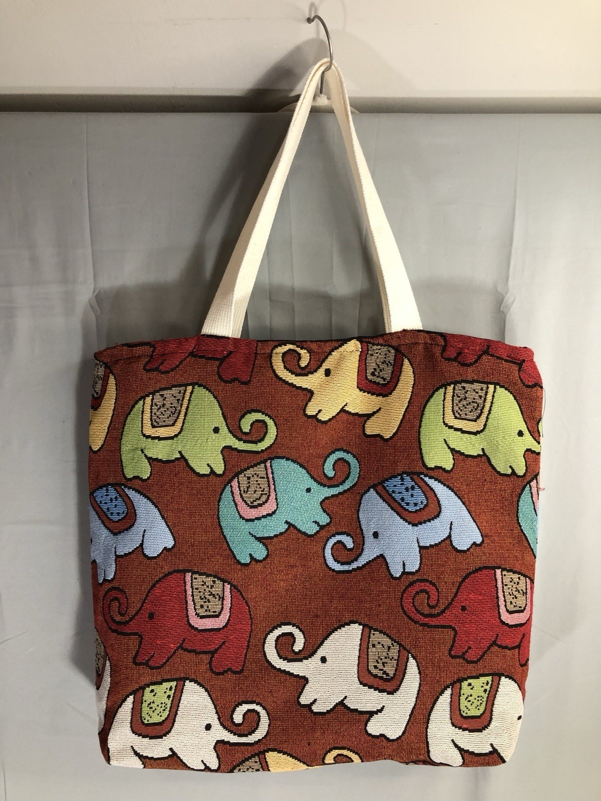 Multi Colored Elephant Pattern Tapestry Tote Bag … - image 1
