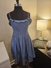 NWOT Shein Women's Dusty Blue Spaghetti Strap Smocked Mini Dress, Size M No belt