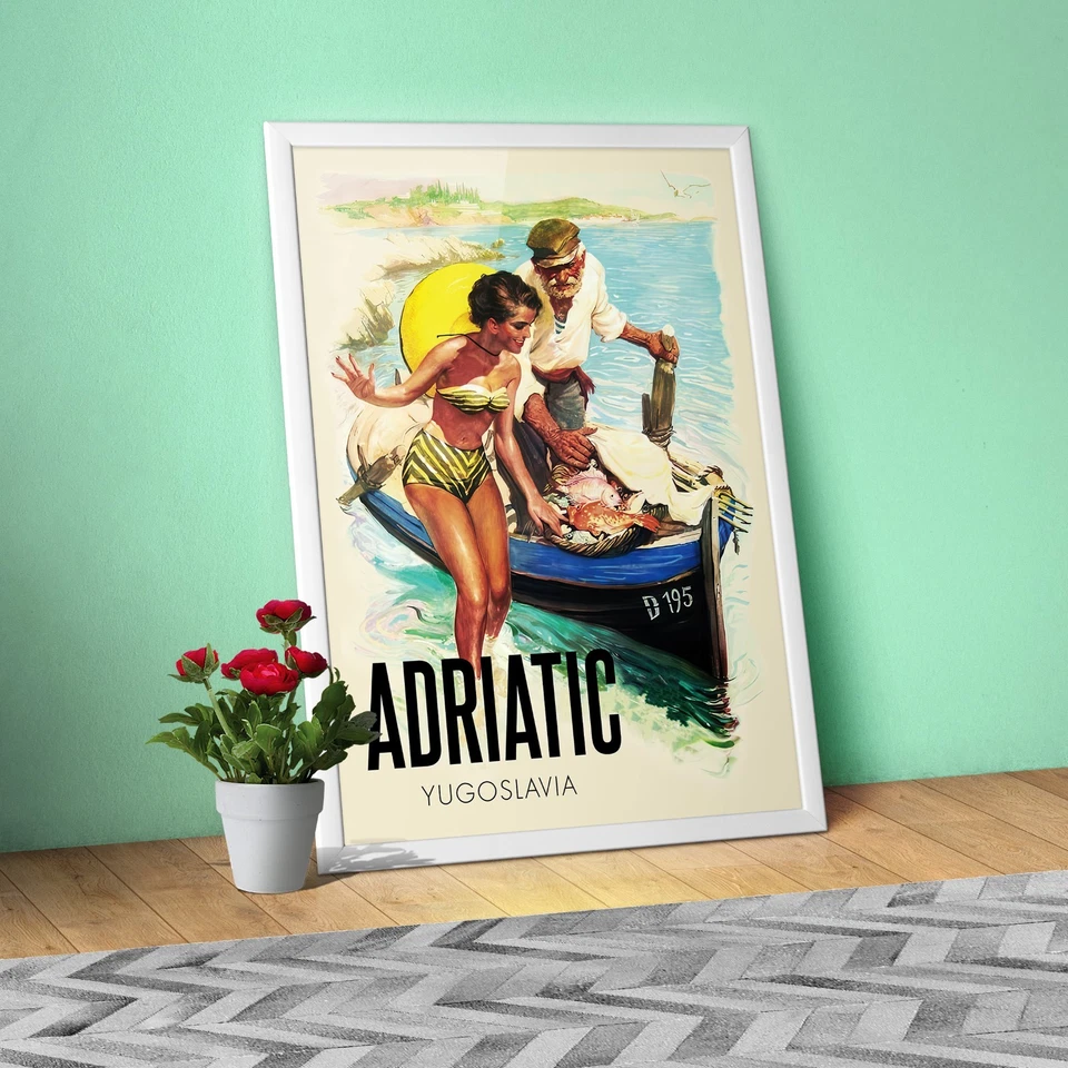 Adriatic, Yugoslavia, 1950s – Vintage Yugoslavia Travel Print, Adriatic Beach - Image 3 of 4