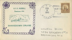 3 Feb 1940 Naval Cover, Shakedown Cruise of USS Russell DD-414, New Orleans LA