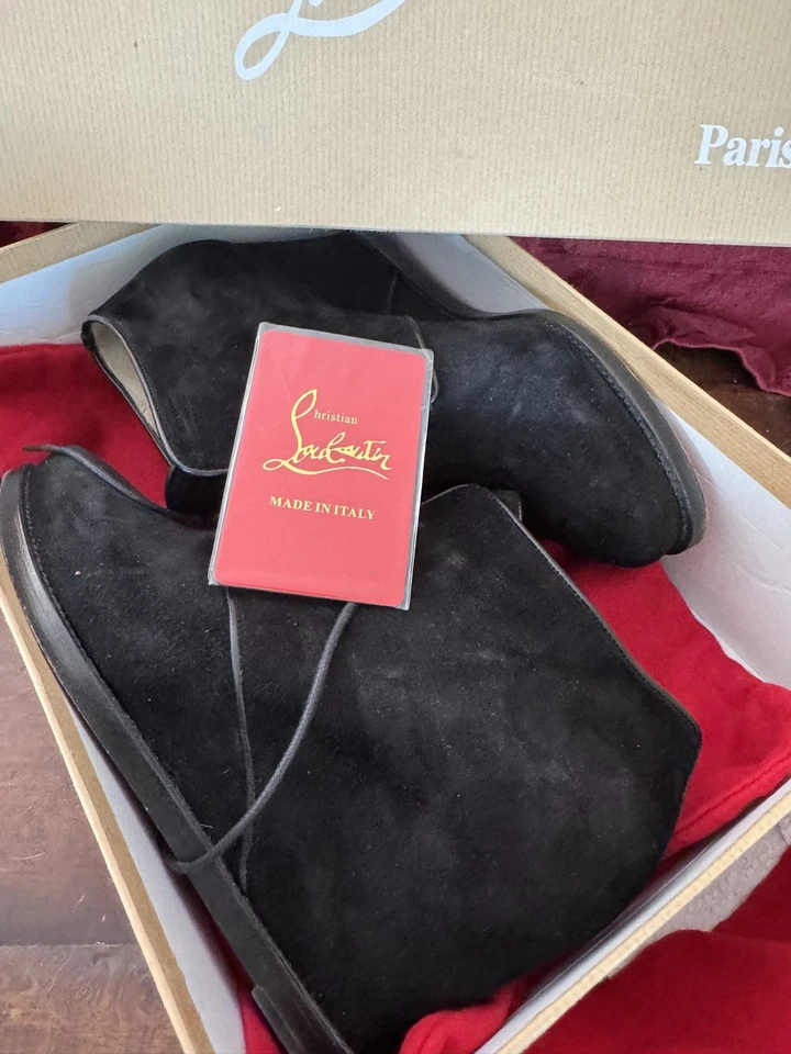 Christian Louboutin COMPACTA Negro Gamuza Con Cordones Cuña Botines Bota 37 1/2 Foto 4 de 4