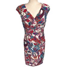 Lauren Ralph Lauren Sheath Dress Womens 10 Multi-Color Paisley Boho Bodycon Bold