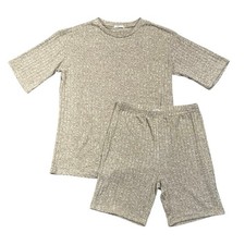 Ekouaer Lounge Set Casual Oversized Short Sleeve Top Biker Shorts Soft Pajamas M