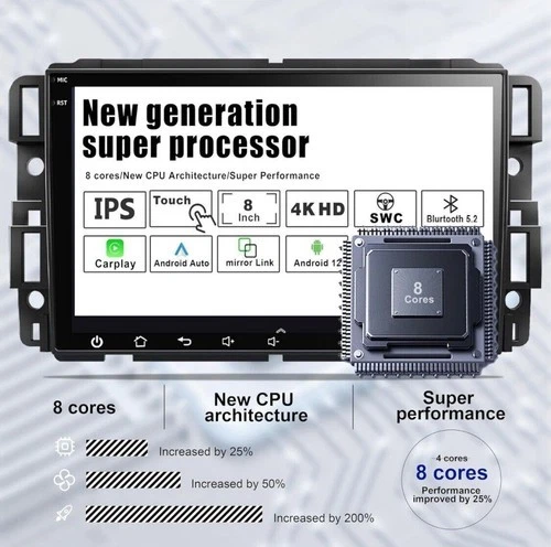 8 Core 4+32G Android 12 CarPlay Touch Backup Cam GPS - Silverado Sierra Enclave - Image 2 of 4