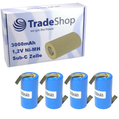 4x 3000mAh Sub-C Zelle Akku 1,2V Ersatzzelle für Austausch mit Z-Lötfahnen