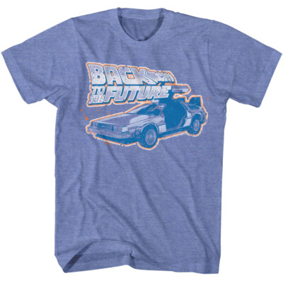 Back To The Future Movie Neon Outline DeLorean & Logo Men's T Shirt