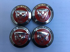 Genuine Jaguar Growler Alloy Wheel Centre Caps Red x4 All Models NEW