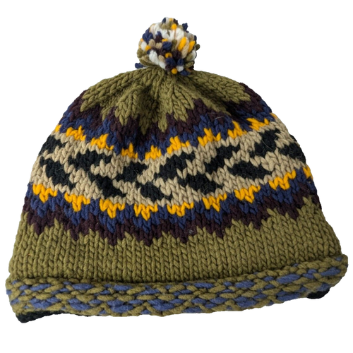 Global Village Hat Knit Wool Handmade Ecuador Tassel Fair Isle Winter