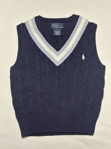 New POLO RALPH LAUREN Boy's Preppy V-Neck Cable Knit Sweater Vest Size 4 NWT - Picture 3 of 5