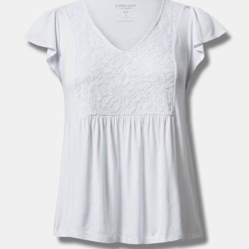  T-Shirt Torrid Top 1X weiß super weich V-Ausschnitt Spitze bestickt Übergröße Neu - Bild 1 von 6
