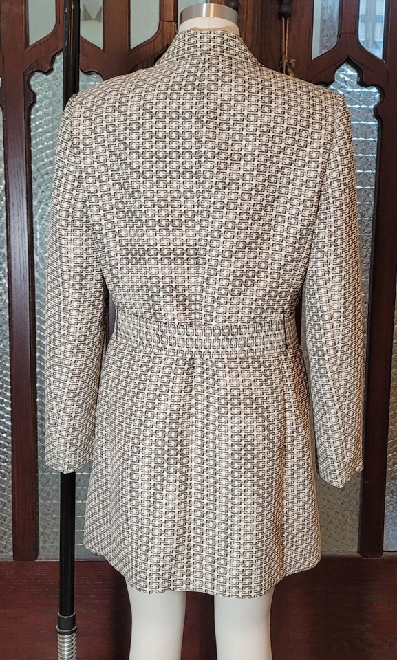 Abrigo LE SUIT Cinturón Geo Estampado Cinturón en Plata/Carbón/Marfil, Forrado, Talla 12 Foto 3 de 4