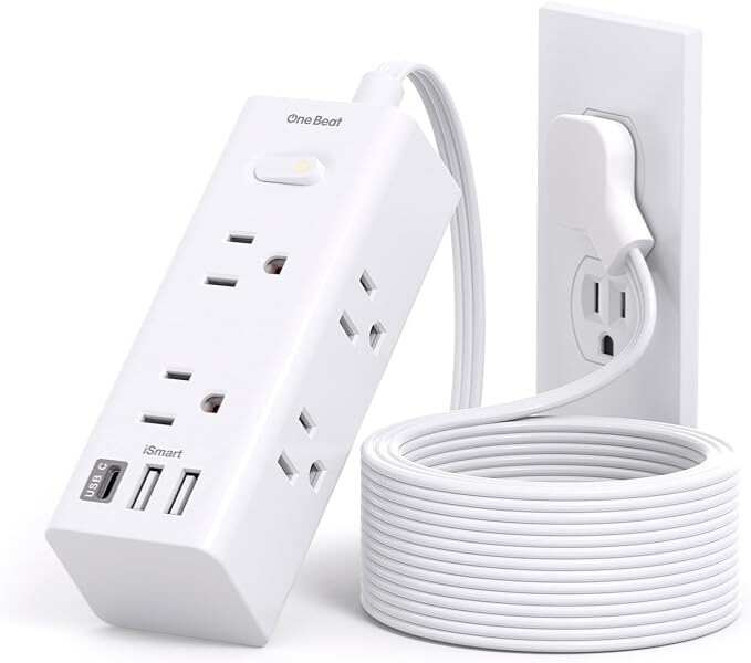 10Ft Extension Cord with Multiple Outlets, Flat Plug Power Strip Surge Protector-image