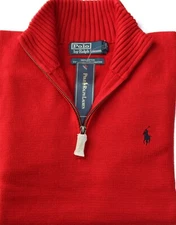 *NEW - POLO RALPH LAUREN Mens Classic 1/2 Zip Cotton Sweater - RED - S - XXL