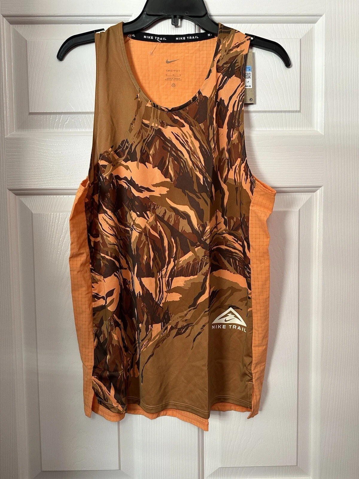 Size M Mens Nike Trail Shirt Tank Sleeveless Running Orange DM4781-871 NEW