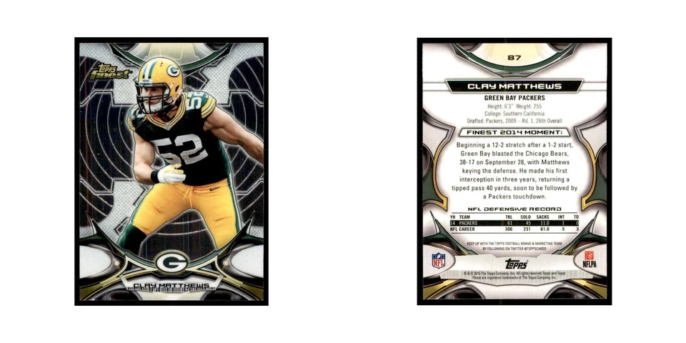 2015 Topps Finest Clay Matthews Football Cards #87 - Image 3 of 3