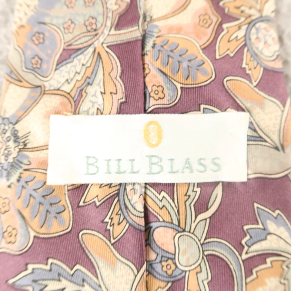 Corbata Bill Blass Azul Borgoña Floral 100% Seda Hecha en EE. UU. 3,75" Foto 3 de 4