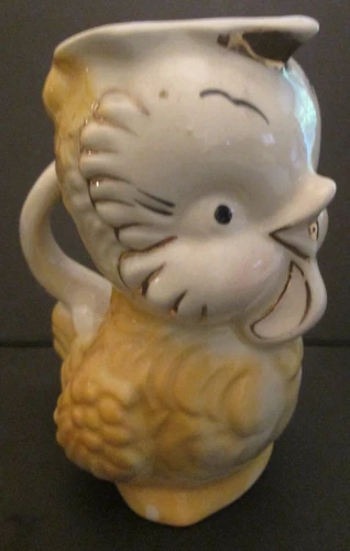 Vintage Shawnee Pottery Yellow Chickadee Bird Pitcher - 6", 1940's