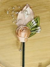 12 Rose Bud Groom Boutonniere Best Man Formal Wear Peach Blush