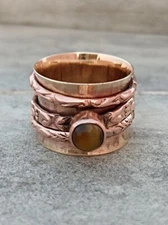 Handmade Tiger's Eye Ring Solid Pure Copper Spinner Women's Ring All Size SR670