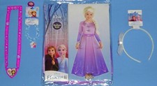 DISNEY FROZEN II ELSA COSTUME DRESS-GIRLS 8-10-HAIRBOW-JEWELRY ACCESSORIES-LOT-5