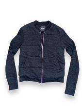 Monrow Cropped Full-zip Bomber Quilted Charcoal-gray Knit Size Xs/s
