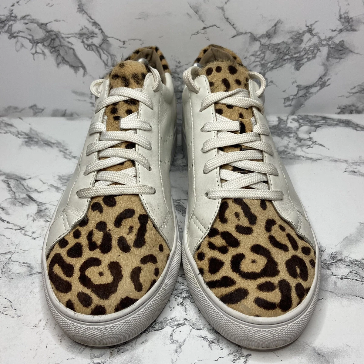 Halogen Cheetah Print Shoe Womens Size 7.5 White Leather Low Top