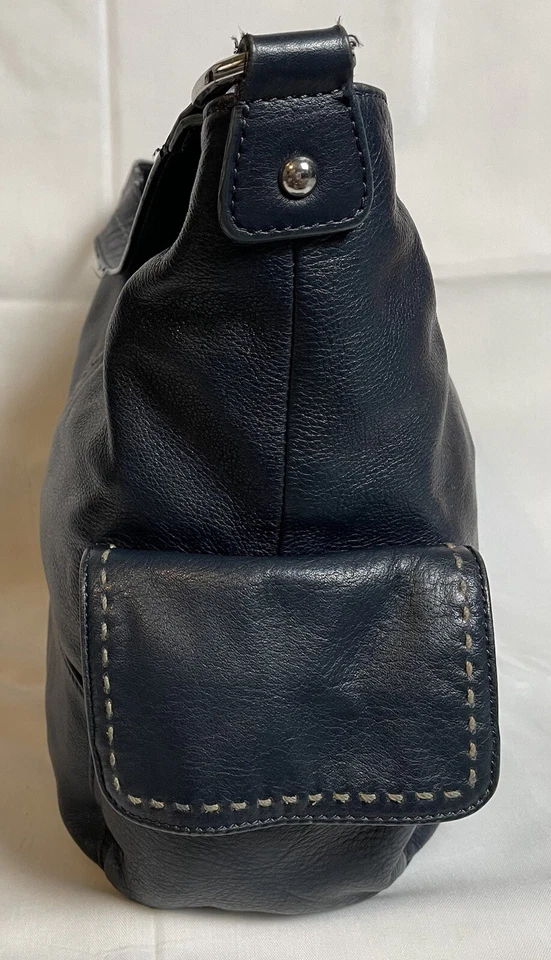 Bolso de Hombro Y2K B Makowsky Mujer Cartera Guijarro Cuero Genuino Azul Mediano Foto 4 de 4