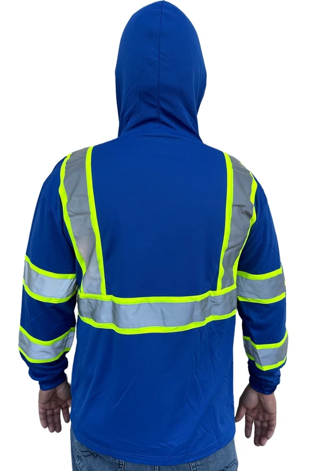 Hoodie Blue High Visibility Safety Shirt  With Reflective Stripes - Image 2 of 2