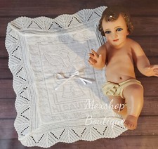 Beautiful White Ni o Dios Holy Spirit Blanket, Engraving of Mi Bautizo Letters