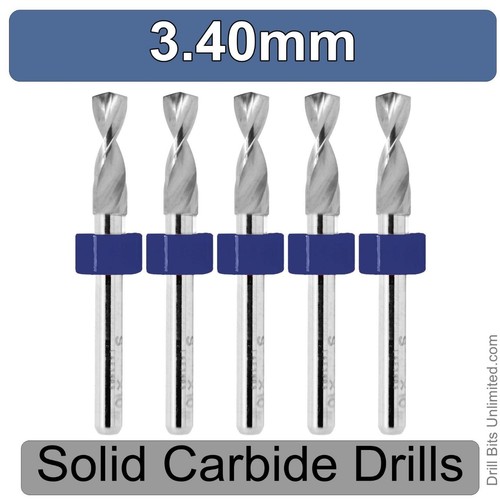 3.4mm .134" Carbide Drill Bits FIVE Pcs. 1/8" Shank - Premium Solid Carbide N