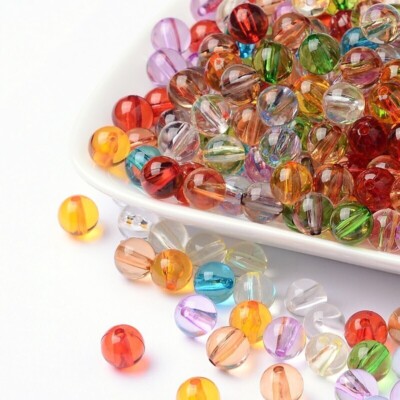 100 Acrylperlen 8mm Runde Transparent Bunt Acryl Perlen Basteln Beads - 1596