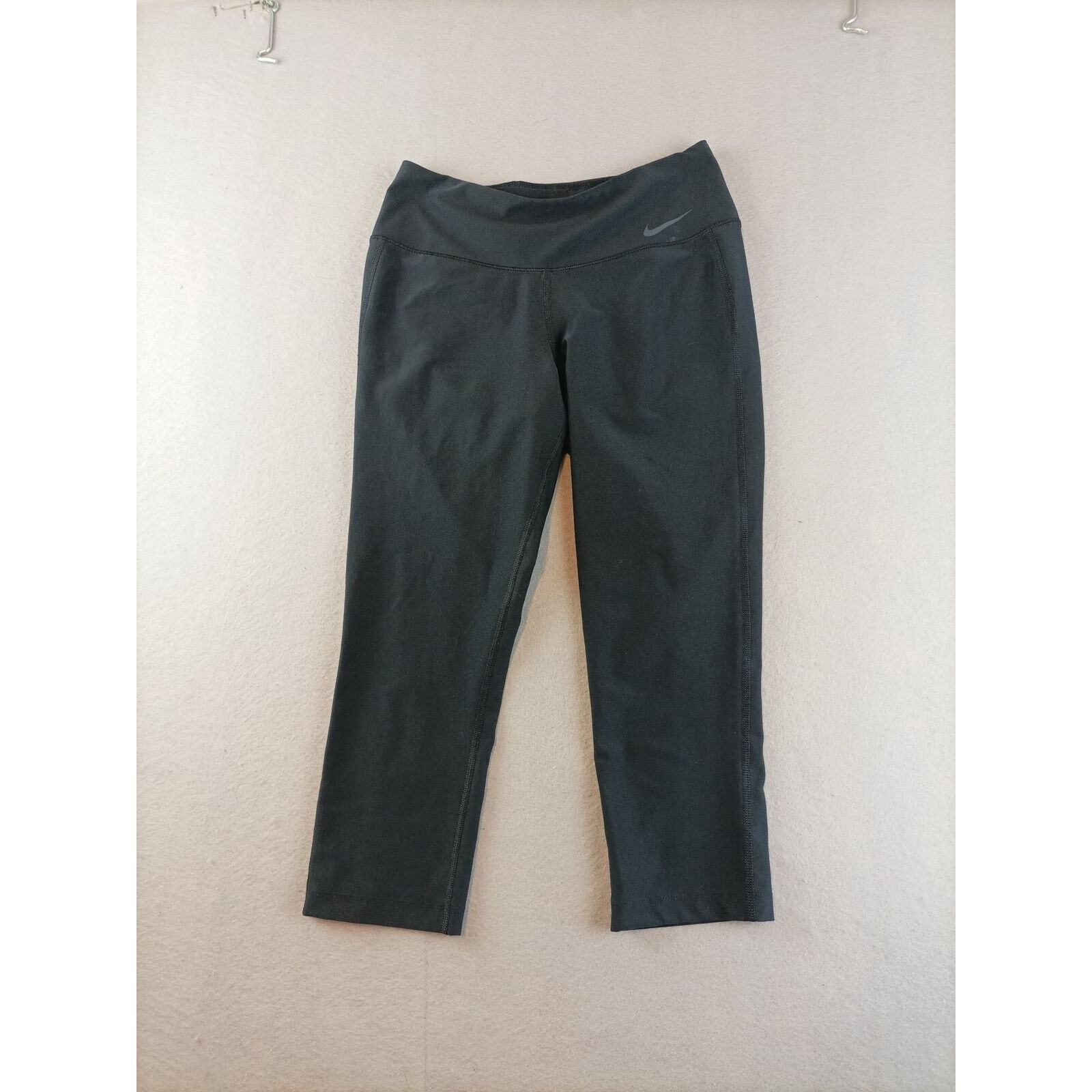 Leggings Nike Donna Dri Fit Capri Cropped Taglia L Nero Grigio Swoosh