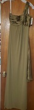 NWT Davids Bridal Bridesmaid/Prom One Shoulder Long Cascade Back FERN GREEN Sz4