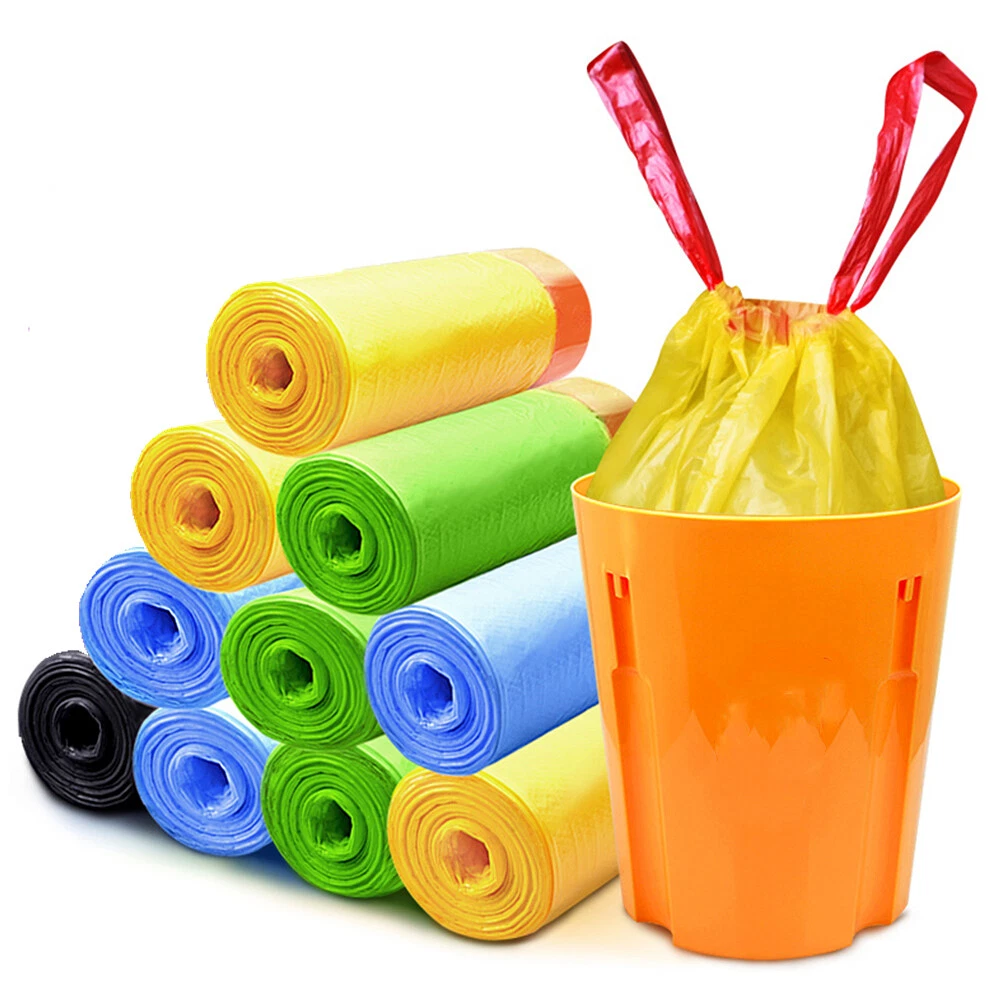 5rolls/75pcs Drawstring Garbage Bag, Portable Garbage Bag