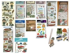 FISHING Fisherman Fish Rod Reel Hook Sinkers Floats Lures Waders Stickers PICK