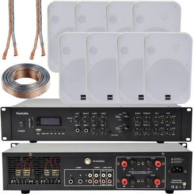 800W Bluetooth Soundsystem 8x 200W Weiß Wandlautsprecher 4 Zonen Matrix Verstärker