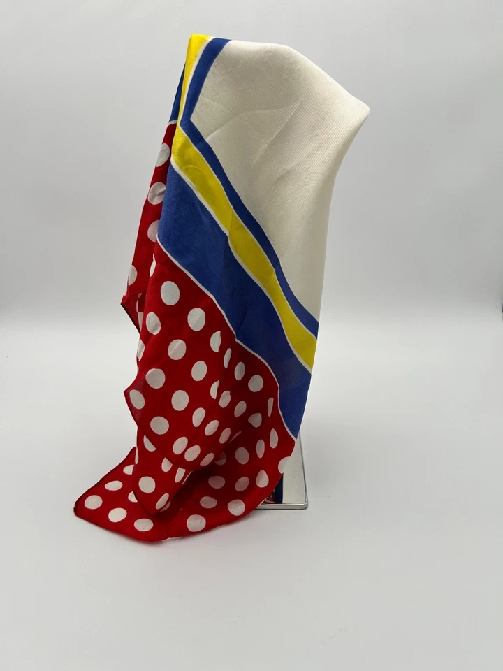 Bufanda vintage Morsly NY 100 % acetato azul marino rojo amarillo blanco ITALIA 26 x 26" cuadrada Foto 2 de 4